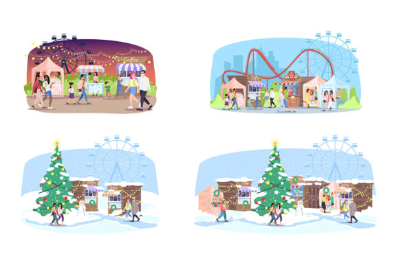 Download Fun Fair Flat Vector Illustrations Set - Vector Collection