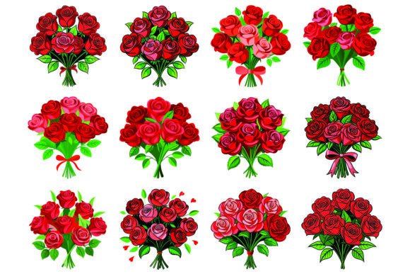 Download Red Rose Bouquet Bundle Vector Set - Vector Collection
