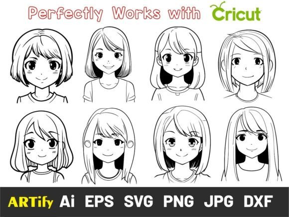Download Anime Girl Outline Vector, Anime SVG - Vector Collection