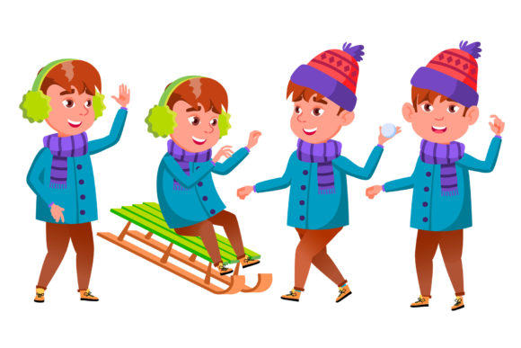 Download Boy Set Vector. Happy Childhood. Winter - Vector Collection