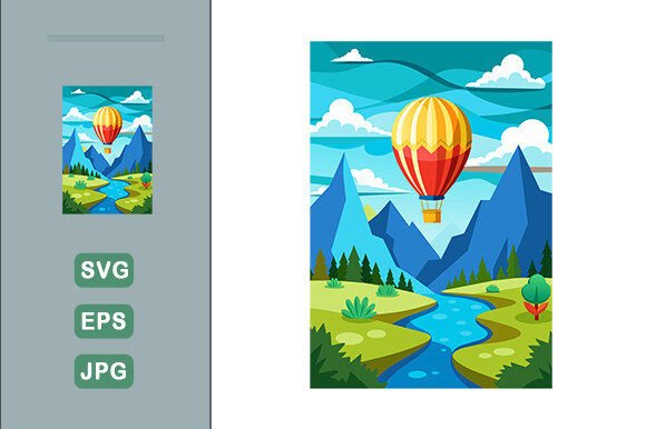 Download Hot Air Balloon Vector Landscape Backgro - Vector Collection