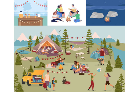 Download Summer Camp Flat Vector Illustrations - Vector Collection