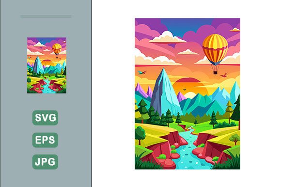 Download Hot Air Balloon Vector Landscape Backgro - Vector Collection
