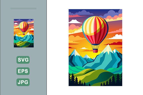 Download Hot Air Balloon Vector Landscape Backgro - Vector Collection