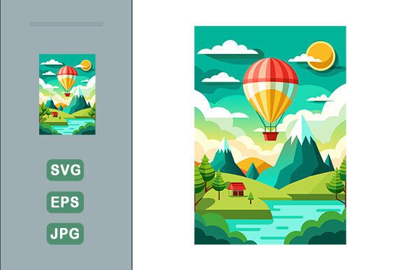 Download Hot Air Balloon Vector Landscape Backgro - Vector Collection