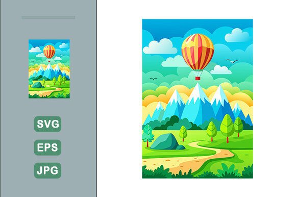 Download Hot Air Balloon Vector Landscape Backgro - Vector Collection